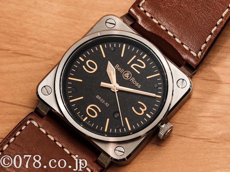 【Aランク】Bell&Ross ベル&ロス ゴールデンヘリテージ メンズ 腕時計 BR03-92GOLDENHERI-CA ステンレス レザーベルト ブラック文字盤【ISEYA】